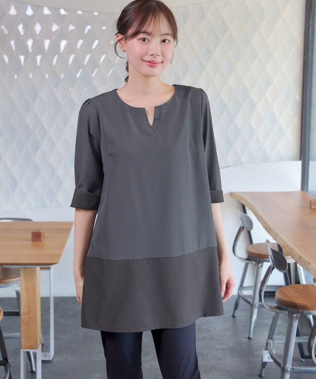 Tiaclasse L 【新色追加】バイカラーチュニック チャコールグレー