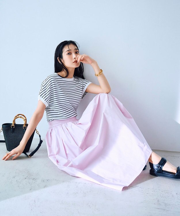 uncrave 【洗濯機洗い可】カラータイプライター フレアスカート（uncrave WHITE） ピンク