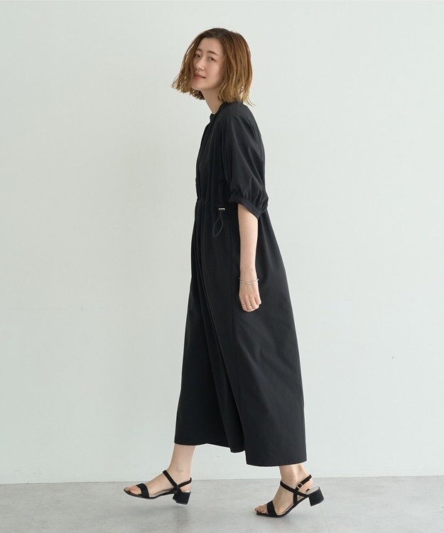 YECCA VECCA <<UVカット>>ドロストギャザー袖ワンピース Black