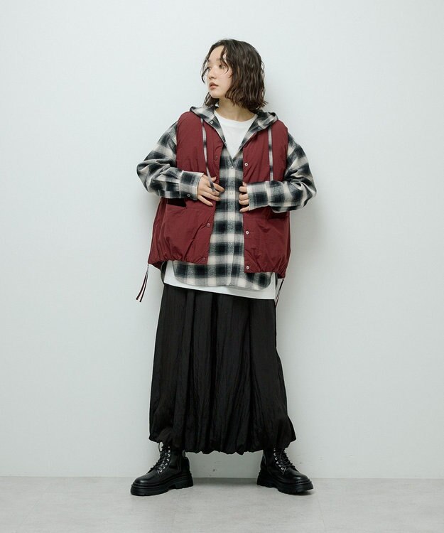 Green Parks サイドZIP中綿コクーンベスト Bordeaux