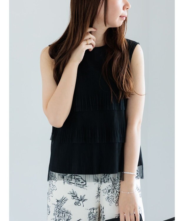 Te chichi ティアードチュールプリーツブラウス ブラック