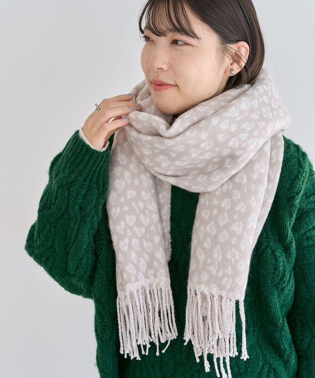 Green Parks レオパードジャガードストール Gray