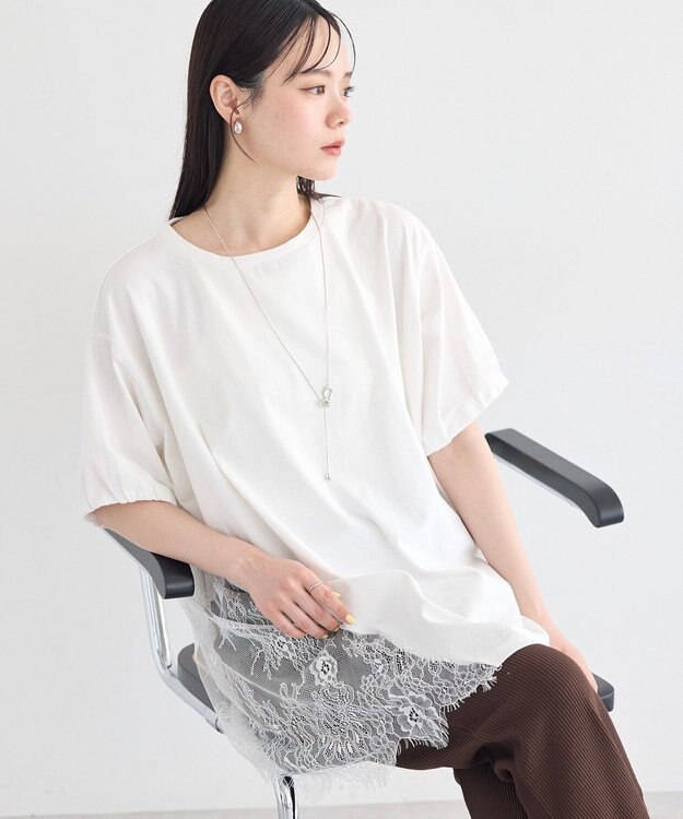 earth music&ecology アシメレースビッグTシャツ Off White
