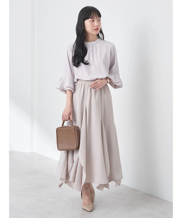 earth music&ecology ラッフル７分袖ブラウス Pink Beige