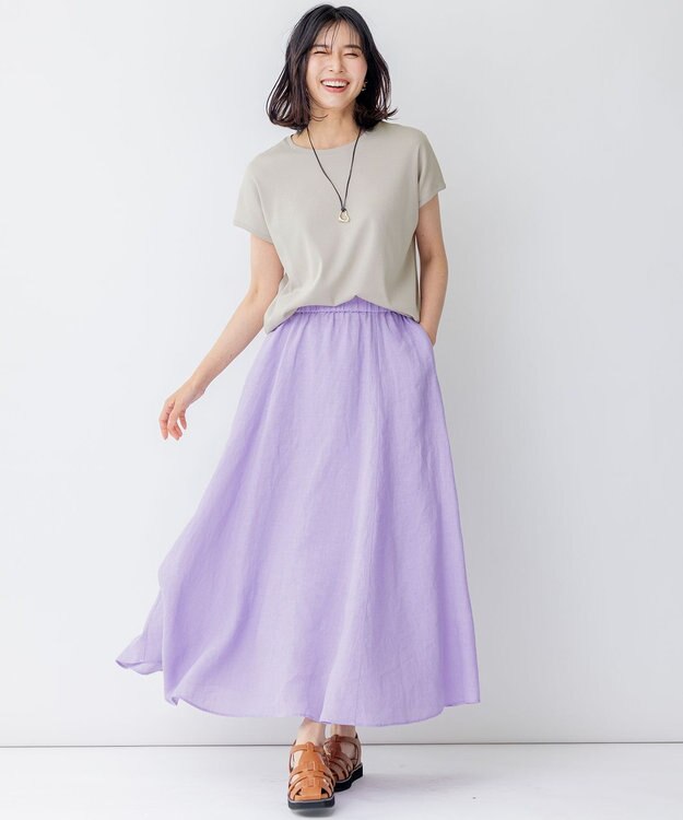 23区 【洗える】LIBECO フレア ロングスカート ライラック系
