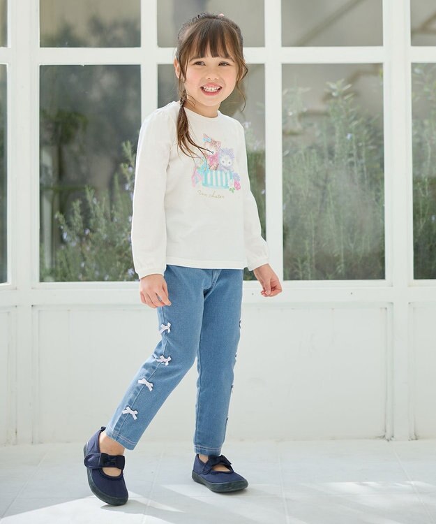 ANY KIDS ガーリーアート 長袖Tシャツ オフホワイト（ネコ）