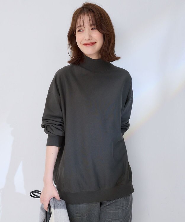 ANY 【洗濯機可】ミニ裏毛モックネックプルオーバー チャコール