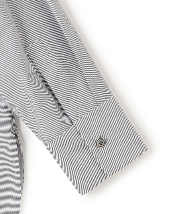 ICB 【洗える】 クリーンブロード バンドカラーシャツ ブラックストライプ系