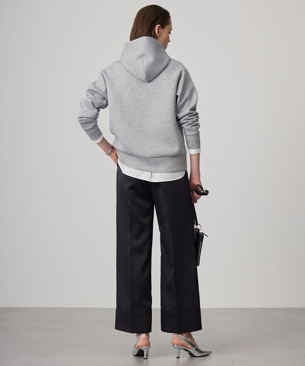 ICB L 【CLASSY.1月号掲載・2WAY・洗える】 クリアサテン ワイドストレートパンツ ブラック系