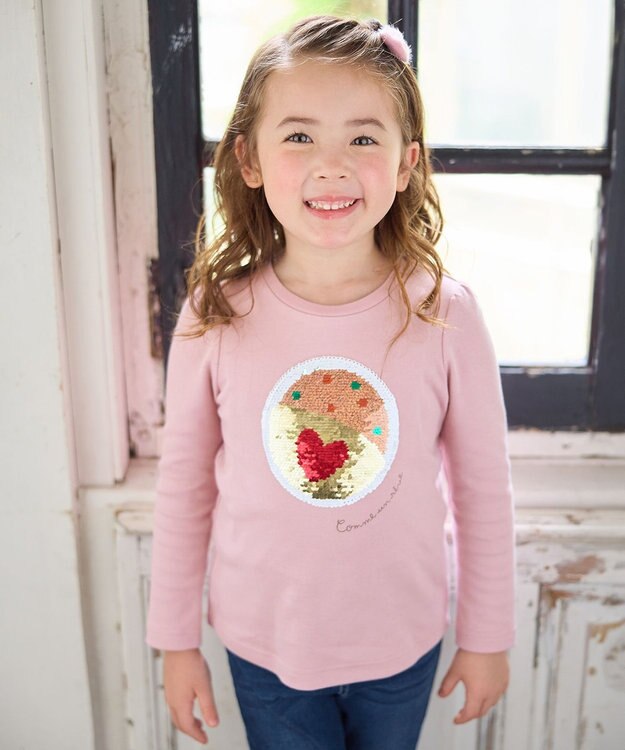 ANY KIDS ミラクルスパンコール長袖Tシャツ ピンク（オムライス×クマ）