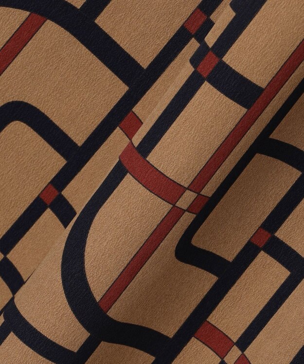 自由区 L 【17号サイズまで展開・カタログ掲載】ジオメトリックレトロプリント パンツ ベージュベース