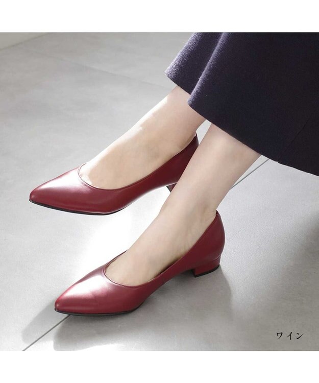Pointer 日本製 本革美脚ローヒールパンプス ワイン