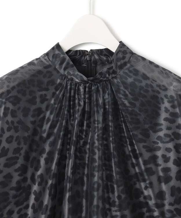 ICB L 【洗える】シアーカールマイヤー ブラウス チャコール系