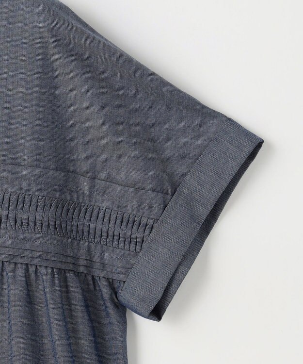J.PRESS LADIES シアーデニム フレンチスリーブ ブラウス ブルーシャンブレー系