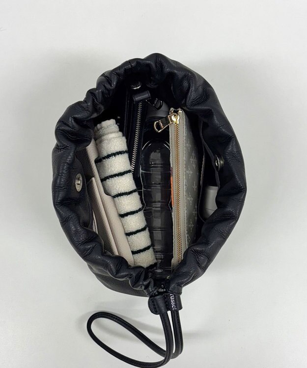 russet レザー巾着4WAYショルダーバッグ(CE-1454) Black