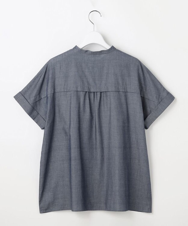 J.PRESS LADIES シアーデニム フレンチスリーブ ブラウス ブルーシャンブレー系