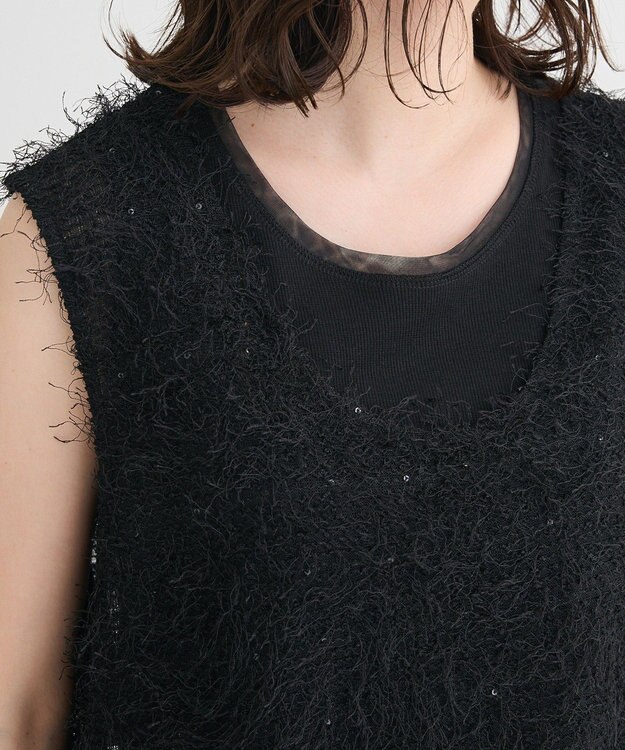 Green Parks フェザーヤーンショートベスト Black