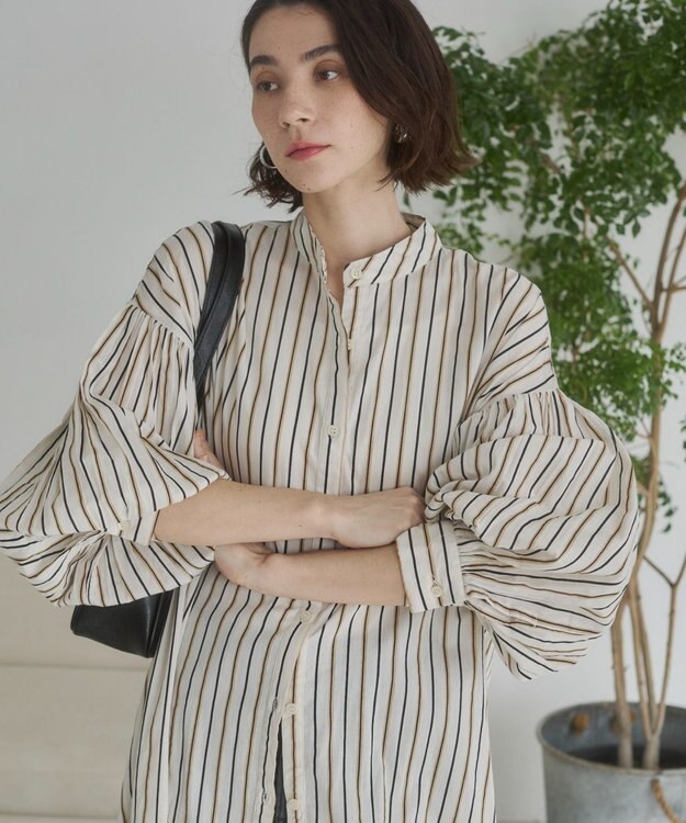 WEGO 【ANGIE VINTAGE】ボリュームスリーブ バンドカラー シャツワンピース 柄3