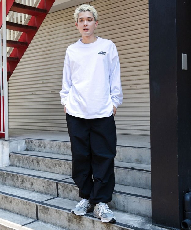 WEGO 【ウエストゴム/手洗い可】ナイロン　トラックパンツ ブラック