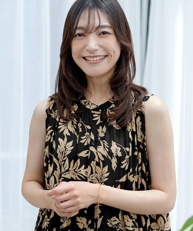 Tiaclasse 【洗える】麻レーヨンボタニカルシャツワンピース ブラック