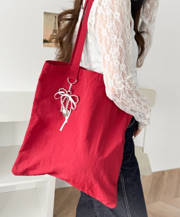 WEGO チャーム付きA4トートバッグ レッド