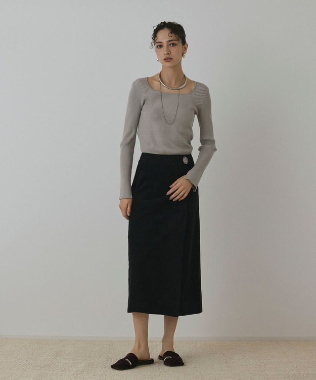 GRACE CONTINENTAL ハイゲージリブニットトップ グレー