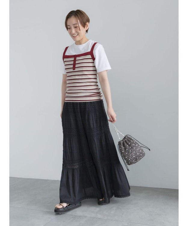 Te chichi コットンローンレースティアードスカート ブラック