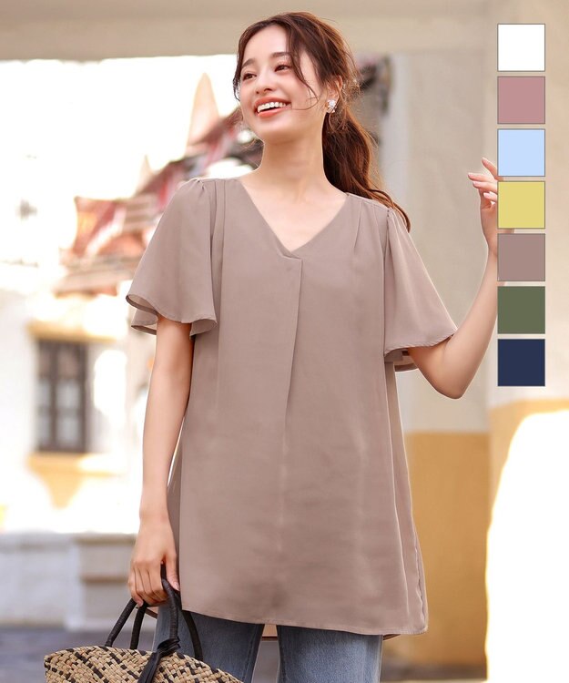 Tiaclasse フレアスリーブチュニックブラウス モカ