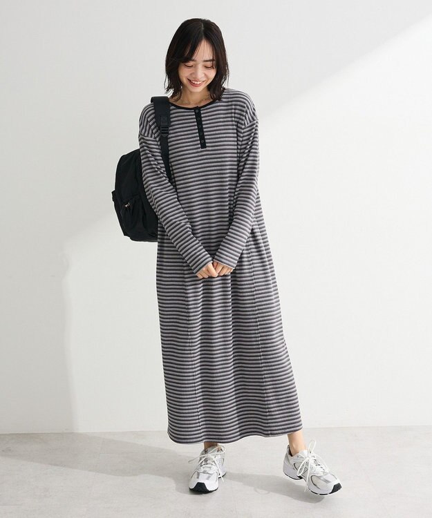 Green Parks ヘンリーネックワンピース Border Gray