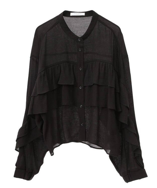 Green Parks シアーフリルショート丈ブラウス Black