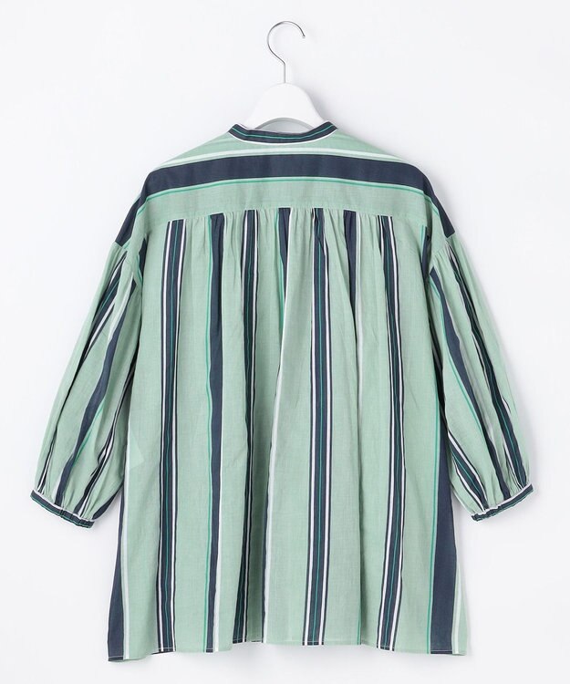 自由区 L 【着映える・涼やか】コットンストライププリントフリル ブラウス グリーンストライプ