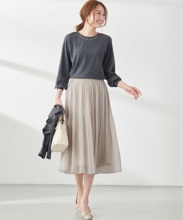 ANY SIS シャイニープリーツ スカート ベージュ