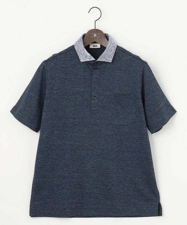 JOSEPH ABBOUD 【リネン素材/吸水速乾/日本素材】リネンハニカム ダディ ポロシャツ ネイビー×ペイズリー