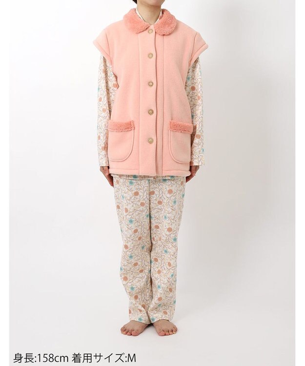 Wing ベスト 3分袖 ショート丈(腰付近) フリース素材 ボア使用(裏側) 保温性 あたたかい 前開きタイプ レディース EX2070 ウイング／ワコール オレンジ