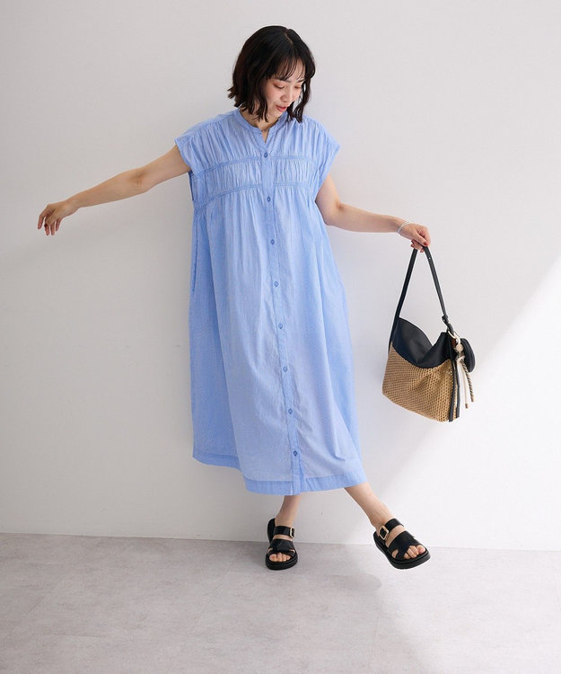 Green Parks フレンチスリーブシャーリングワンピース Stripe