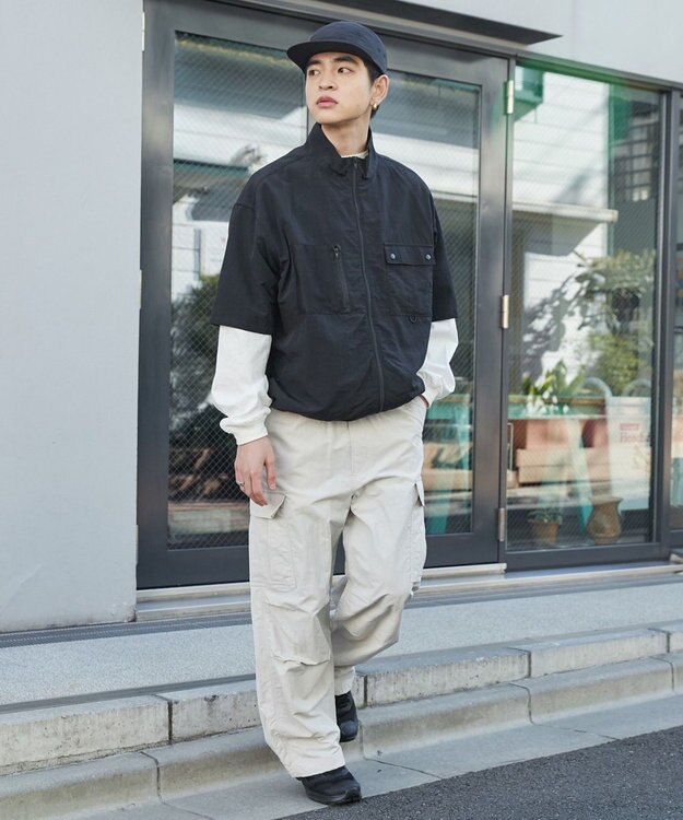 WEGO 【ウエストゴム/MLサイズ展開】ナイロンイージーカーゴパンツ ライトグレー