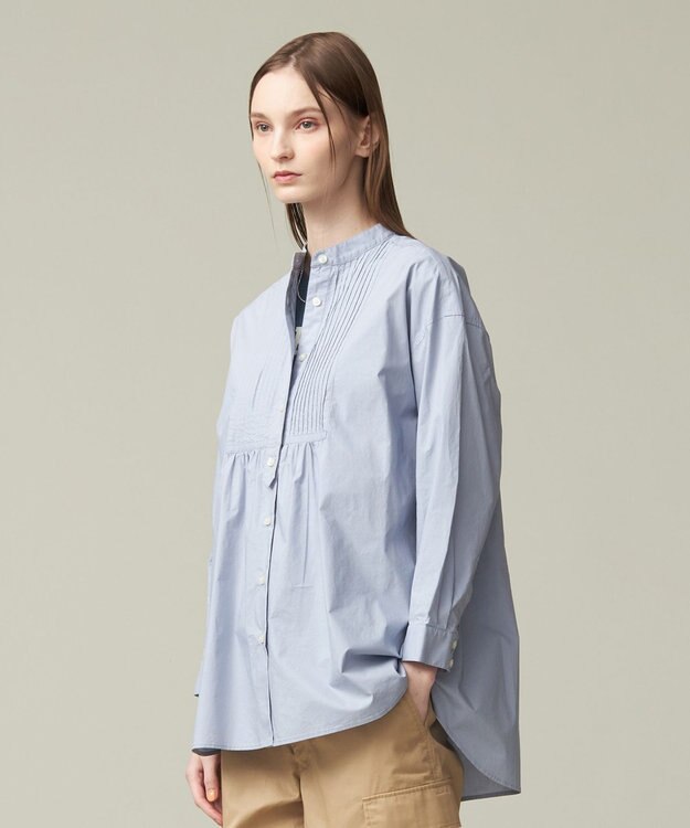 J.PRESS YORK STREET 【WOMEN】コットンタイプライター バンドカラーブラウス サックスブルー系