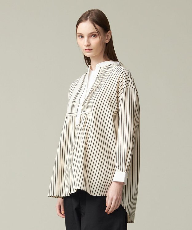 J.PRESS YORK STREET 【WOMEN】コットンタイプライター バンドカラーブラウス ブラック系1