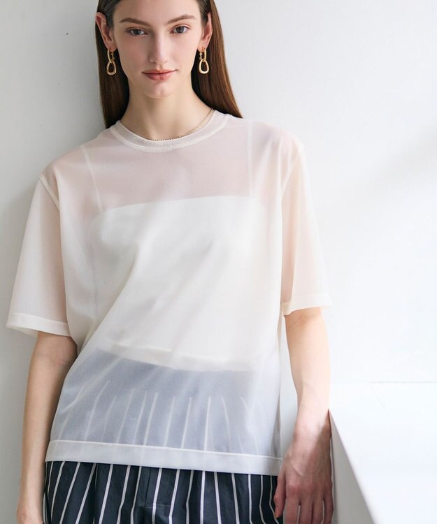 BEIGE， SELEN / リブコンビ シアーTシャツ Ecru