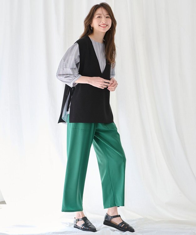 ANY L 【洗濯機可】サイドリボン ニットベスト ブラック