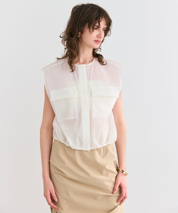 BEIGE， 【洗える】LANTANA / ビックポケットノースリーブブルゾン Ecru