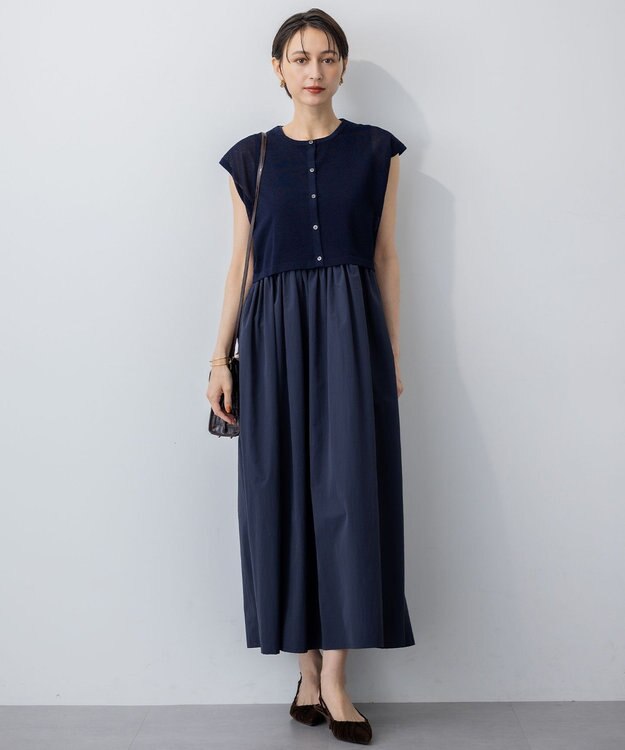 23区 【Oggi8月号掲載/洗える】ニットレイヤード ワンピース ネイビー系