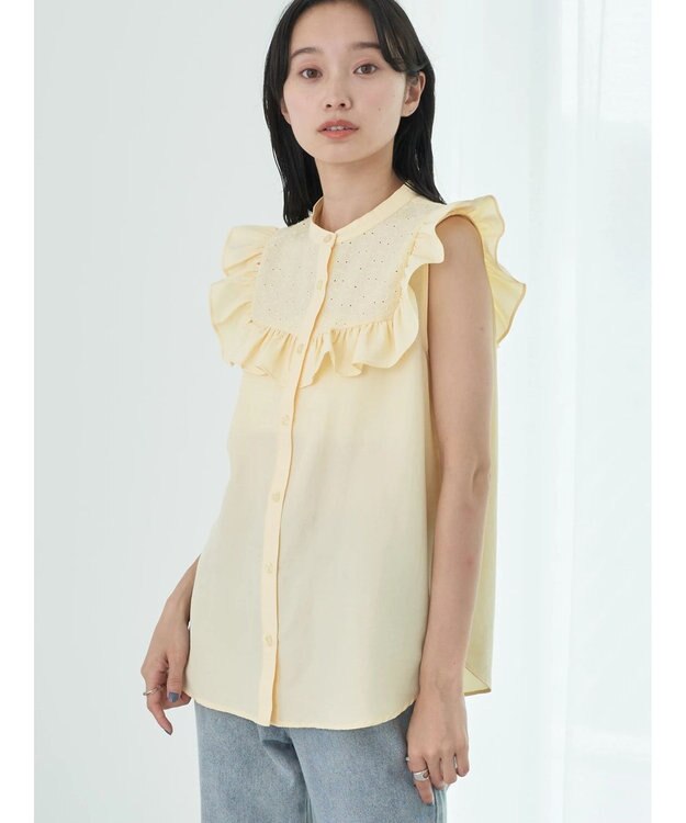 earth music&ecology デコルテレースフリルブラウス Yellow