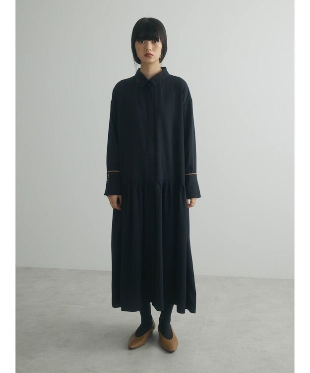 Green Parks armonia．配色シャツワンピース Black