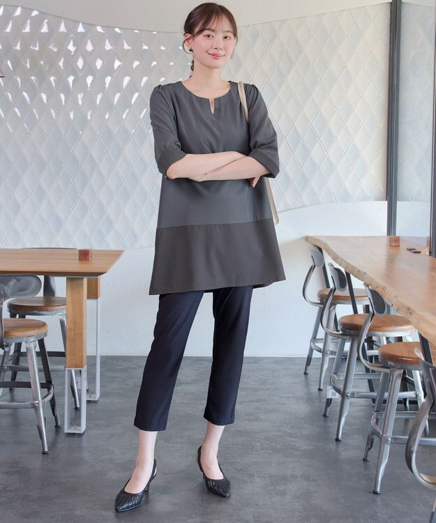 Tiaclasse L 【新色追加】バイカラーチュニック チャコールグレー