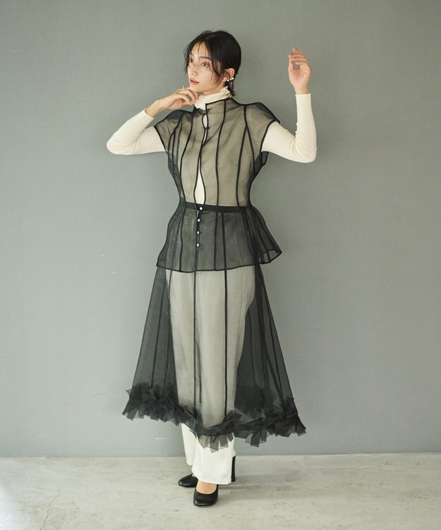 #Newans オーガンジーパネルブラウス ブラック