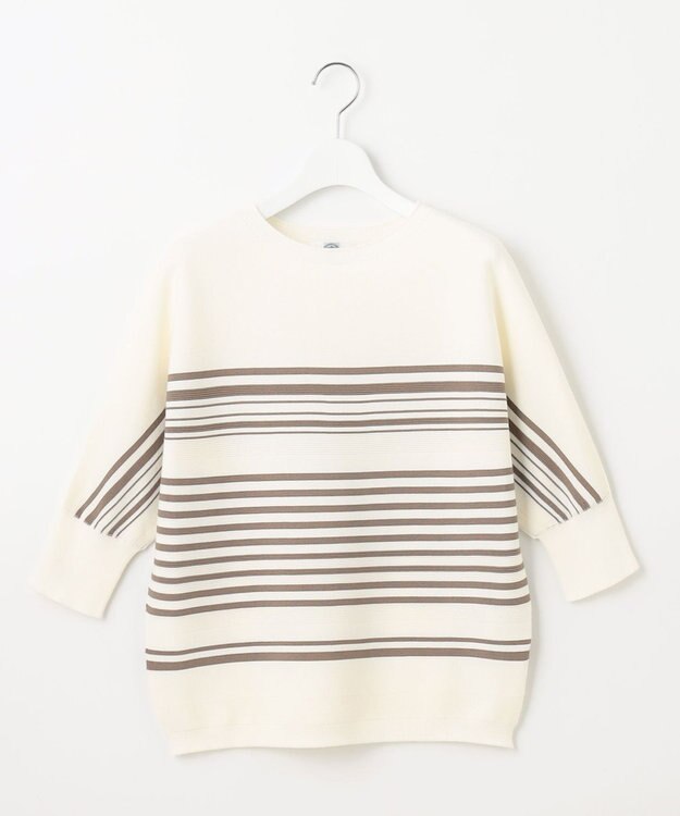 J.PRESS LADIES 【WEB限定カラーあり・洗える】LINKS DOLMAN ホールガーメント ランダムボーダー ニット ホワイト×モカ系1