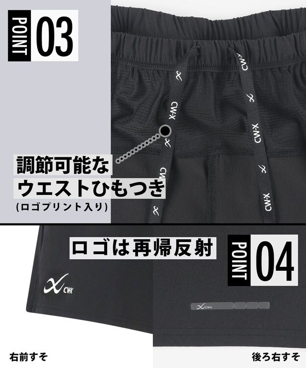 CW-X 【UNISEX】 CW-X ボトムス ランニングパンツ 2分丈 はっ水(本体) UVカット率90%以上(本体) ユニセックス DHR335 /ワコール ブラック