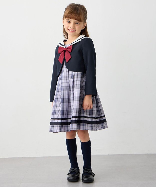 ANY KIDS 【2点セット】セーラージャケット+チェックワンピース ネイビー