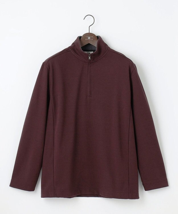 JOSEPH ABBOUD 【キングサイズ・保温性/軽量り/ジャパンファブリック】ストライプジャカードジップ  プルオーバー ワイン系1